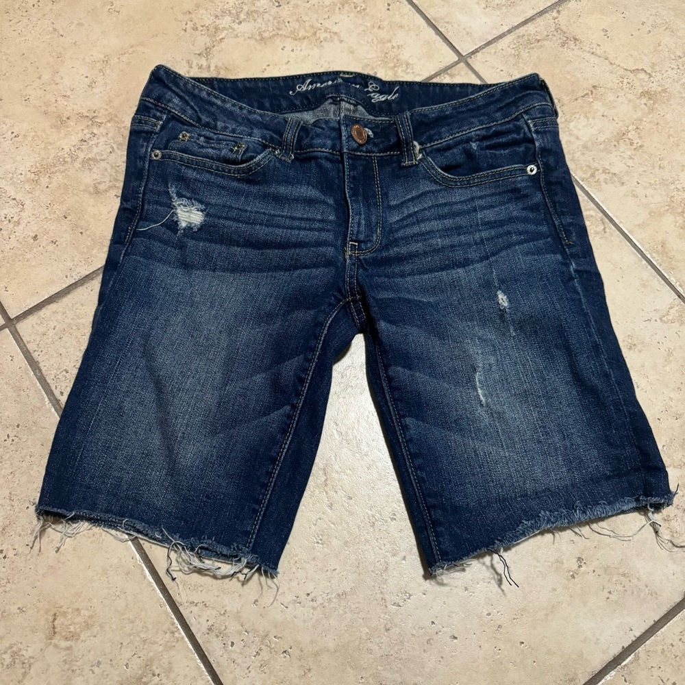 American Eagle Outfitters Dark Wash Distressed Jean Shorts